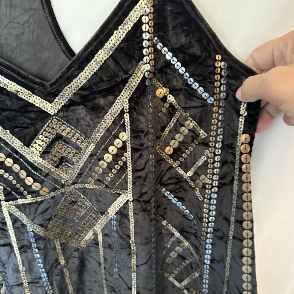 Y2K Velvet Sequin Racerback Tank Sz Lg Geo Pattern Whimsigoth Dark Fairy Witchy - Picture 4 of 8